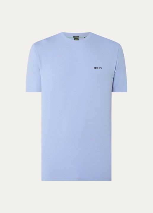 BOSS T-shirt van stretchkatoen met logodetail - voorkant lichtblauw