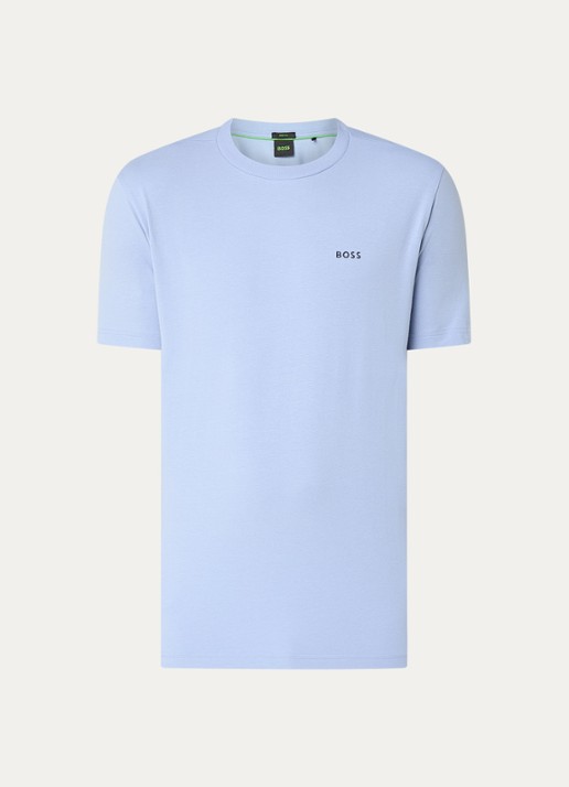 BOSS T-shirt van stretchkatoen met logodetail - voorkant 2 open blue-499 / blauw