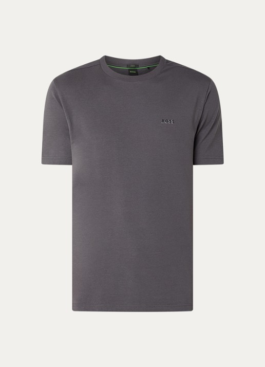 BOSS T-shirt van stretchkatoen met logodetail - voorkant 2 dark grey-027 / grijs