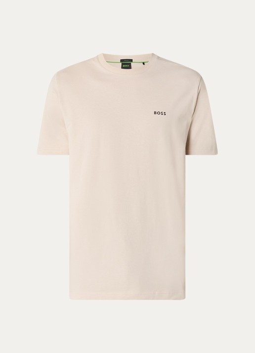 BOSS T-shirt van stretchkatoen met logodetail - voorkant 3 beige
