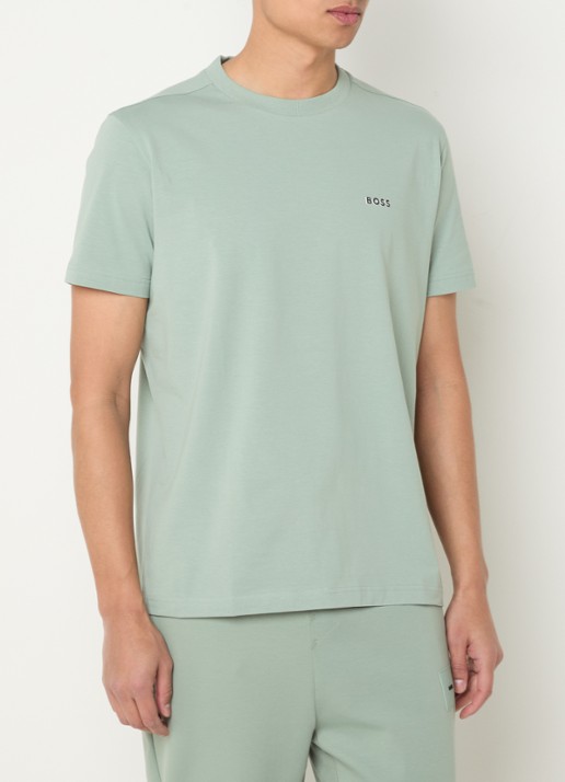 BOSS T-shirt van stretchkatoen met logodetail - detail 4 open green-357 / groen