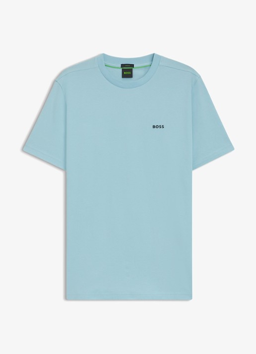 BOSS T-shirt van stretchkatoen met logodetail - voorkant 3 light/pastel blue-455 / blauw
