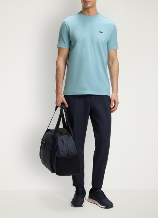 BOSS T-shirt van stretchkatoen met logodetail - voorkant 4 light/pastel blue-455 / blauw