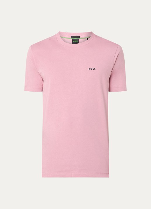 BOSS T-shirt van stretchkatoen met logodetail - voorkant 2 open pink-696 / roze