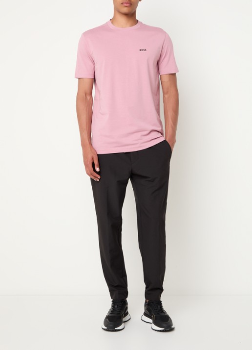 BOSS T-shirt van stretchkatoen met logodetail - voorkant 3 open pink-696 / roze