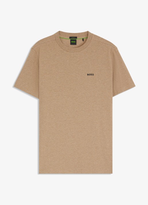 BOSS T-shirt van stretchkatoen met logodetail - voorkant medium beige-266 / beige