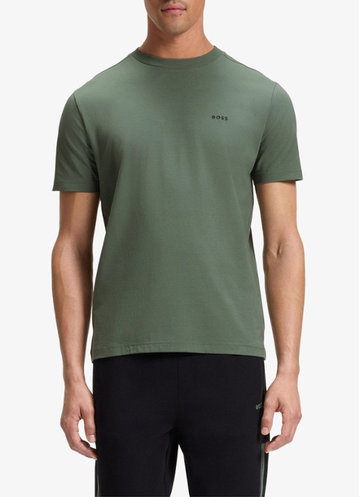 BOSS T-shirt van stretchkatoen met logodetail - detail 2 open green-358 / groen