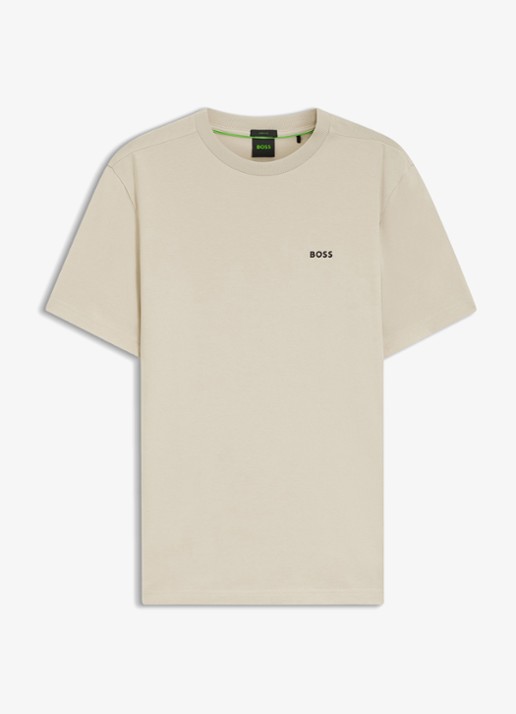 BOSS T-shirt van stretchkatoen met logodetail - voorkant light beige-275 / beige
