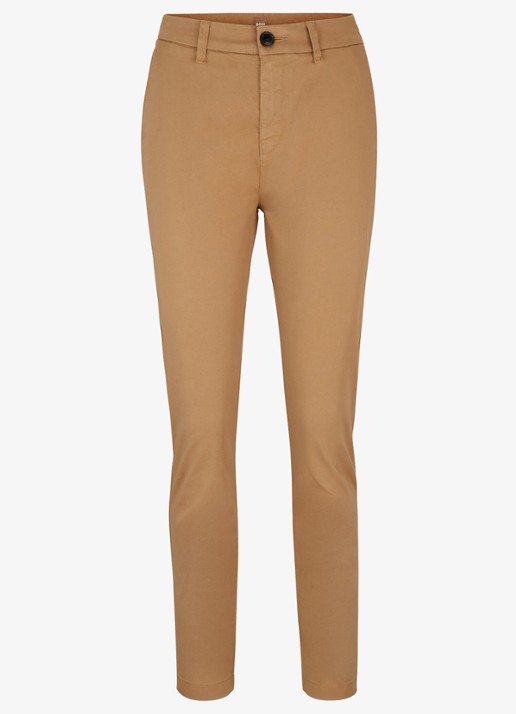 BOSS Tachini high waist slim fit chino met steekzakken en stretch - voorkant camel