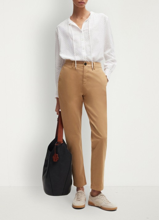 BOSS Tachini high waist slim fit chino met steekzakken en stretch - voorkant 2 camel