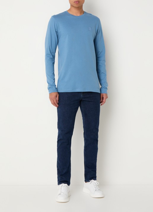 BOSS Tacks longsleeve met logo - voorkant 2 blauwgrijs