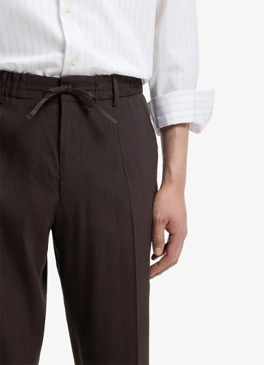 BOSS Tapered fit chino in linnenblend - detail 5 donkerbruin