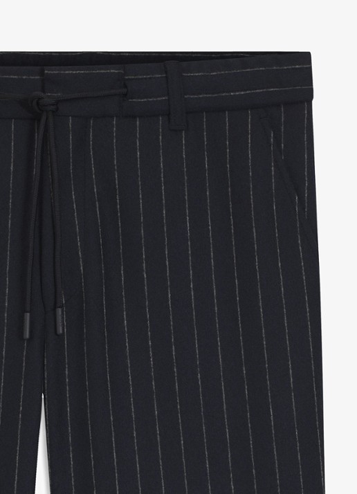 BOSS Tapered fit chino in wolblend met krijtstreep en trekkoord - detail 6 donkerblauw