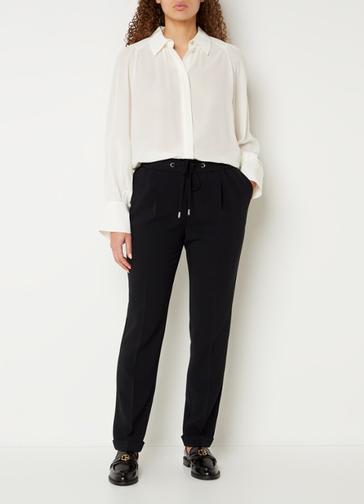 BOSS Tariyanah mid waist slim fit pantalon met stretch - voorkant 3 zwart