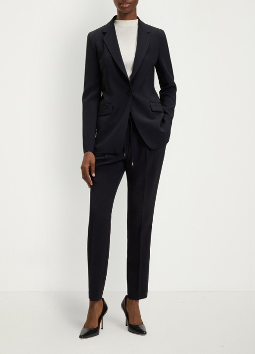 BOSS Tariyanah mid waist slim fit pantalon met stretch - voorkant 2 donkerblauw