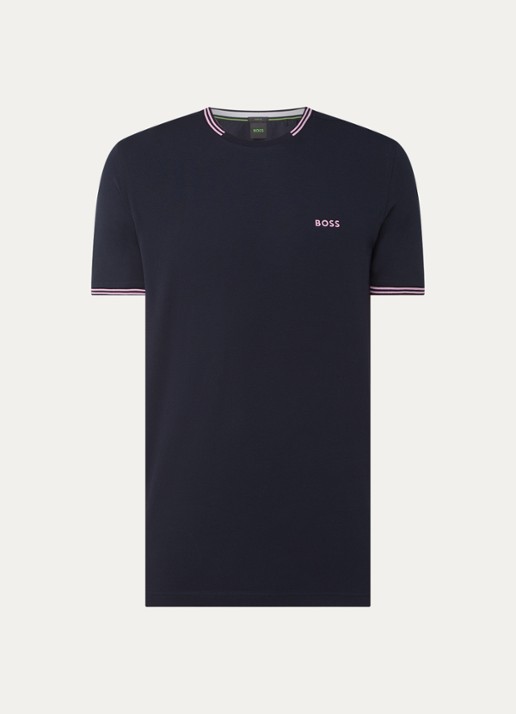 BOSS Taul T-shirt met logo en stretch - voorkant donkerblauw