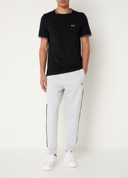 BOSS Taul T-shirt met logo en stretch - voorkant 4 diepzwart