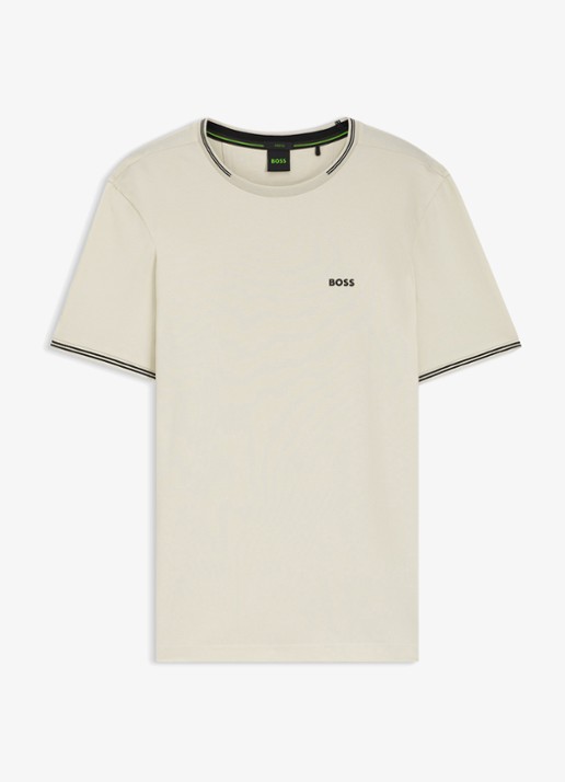 BOSS Taul T-shirt met logo en stretch - voorkant 2 parelmoer