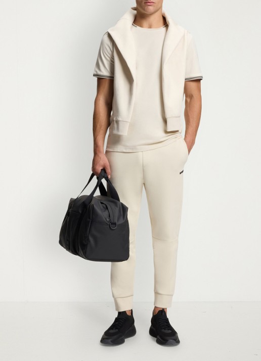 BOSS Taul T-shirt met logo en stretch - voorkant 3 parelmoer
