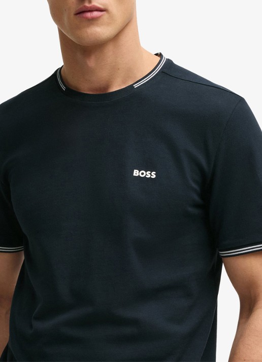 BOSS Taul T-shirt met logo en stretch - detail 5 donkerblauw