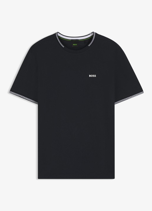 BOSS Taul T-shirt met logo en stretch - voorkant donkerblauw