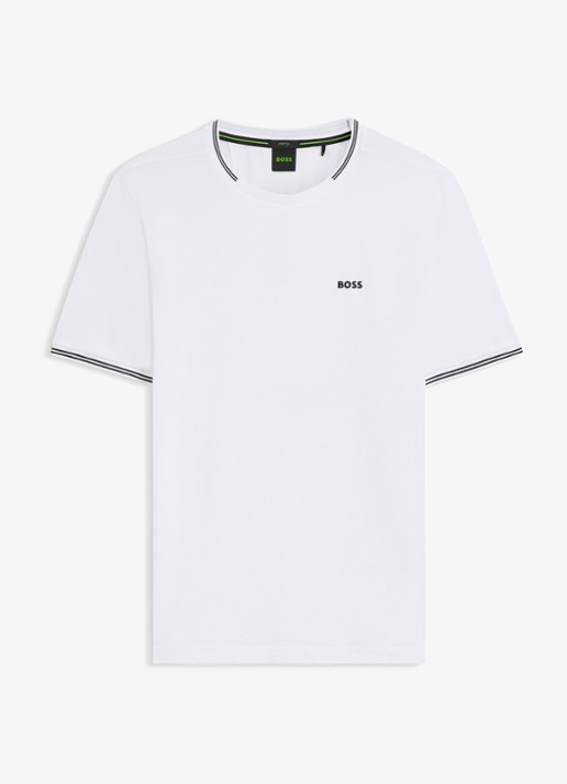 BOSS Taul T-shirt met logo en stretch - voorkant 3 wit