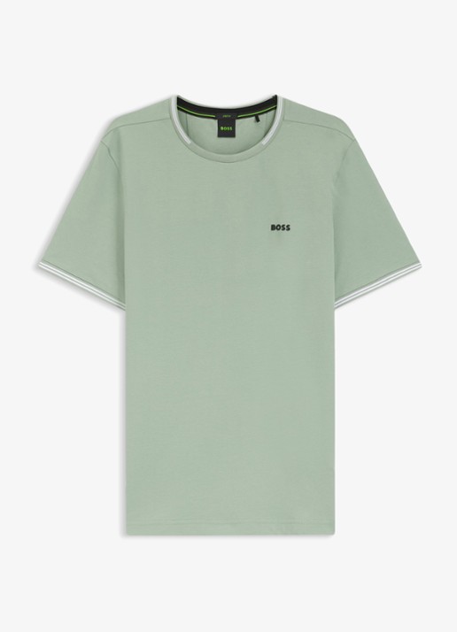 BOSS Taul T-shirt met logo en stretch - voorkant 4 groen
