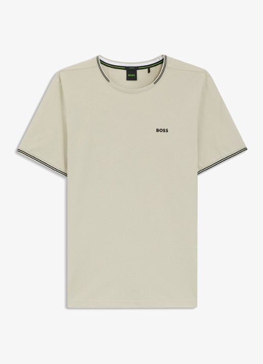 BOSS Taul T-shirt met logo en stretch - voorkant light beige-275