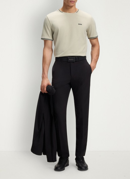 BOSS Taul T-shirt met logo en stretch - voorkant 2 light beige-275