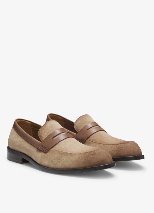 BOSS Tayil-L_Loaf_sdfslt loafers van suède - voorkant 3 medium beige-265 / beige