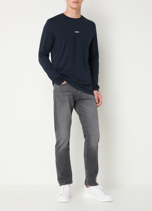 BOSS Tchark longsleeve met logoprint  - voorkant 4 donkerblauw