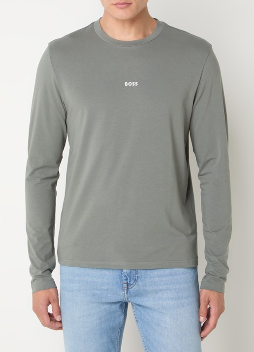 BOSS Tchark longsleeve met logoprint  - detail 4 lichtgrijs