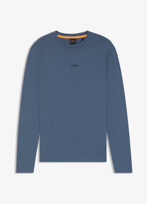 BOSS Tchark longsleeve met logoprint  - voorkant middenblauw