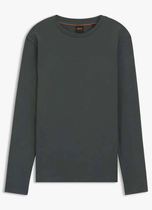 BOSS Tchark longsleeve met logoprint  - voorkant open green-377