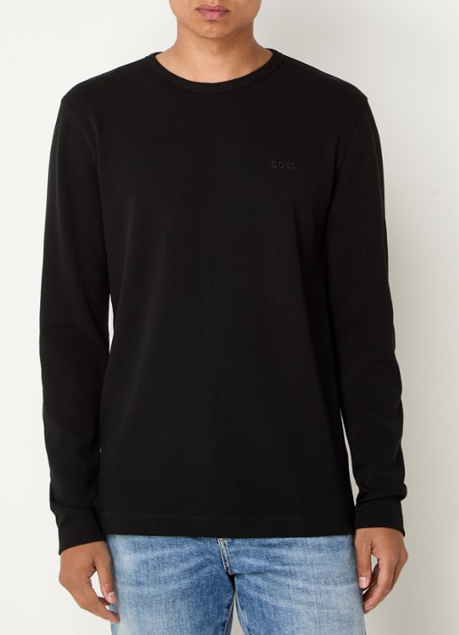 BOSS Tempesto longsleeve met structuur en logo - detail 4 zwart