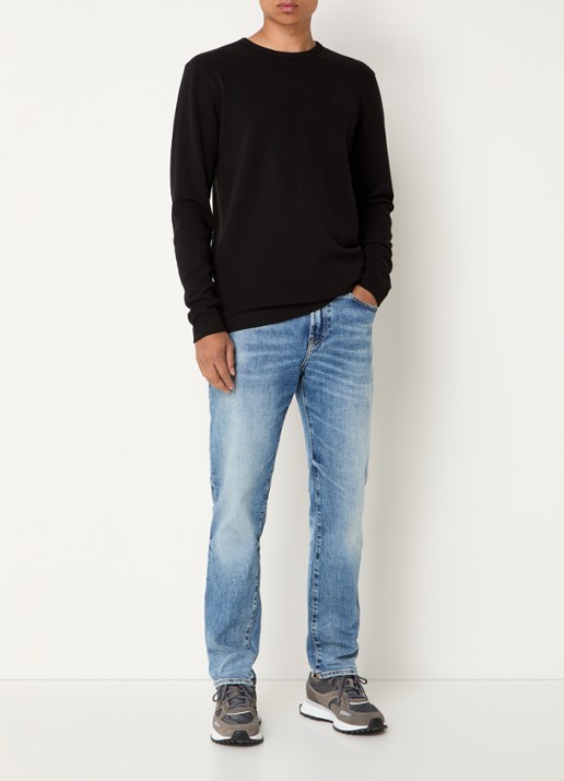 BOSS Tempesto longsleeve met structuur en logo - voorkant 2 zwart