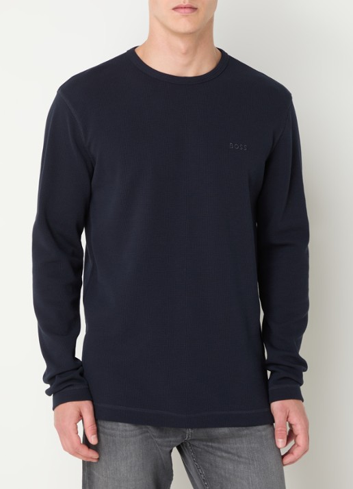 BOSS Tempesto longsleeve met structuur en logo - detail 4 donkerblauw