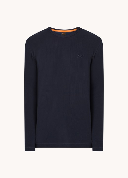 BOSS Tempesto longsleeve met structuur en logo - voorkant 2 donkerblauw