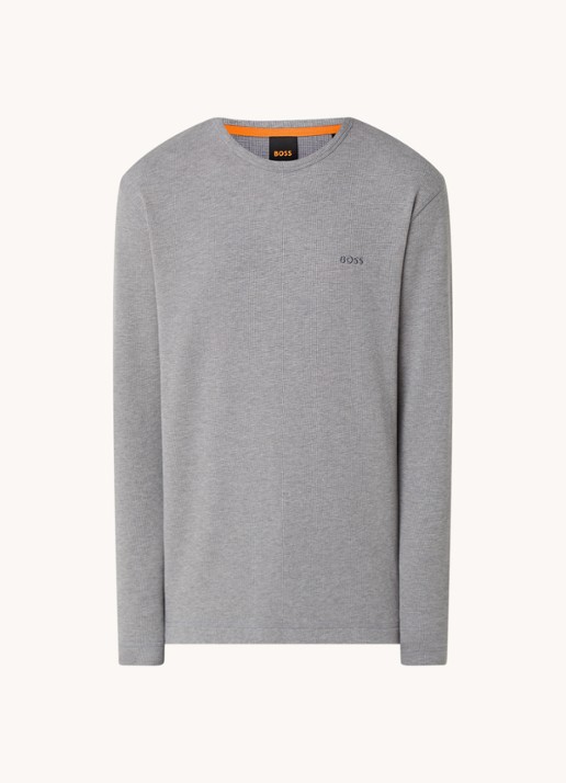 BOSS Tempesto longsleeve met structuur en logo - voorkant grijs