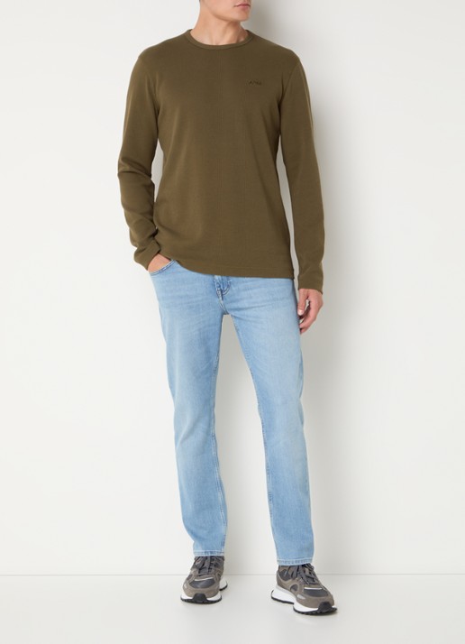 BOSS Tempesto longsleeve met structuur en logo - voorkant 2 mosgroen