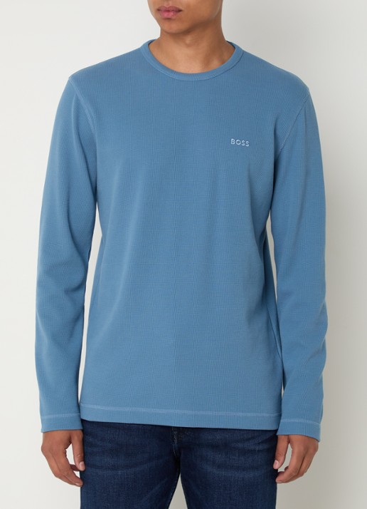 BOSS Tempesto longsleeve met structuur en logo - detail petrol