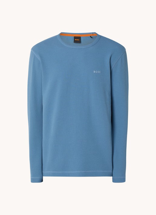 BOSS Tempesto longsleeve met structuur en logo - voorkant 3 petrol