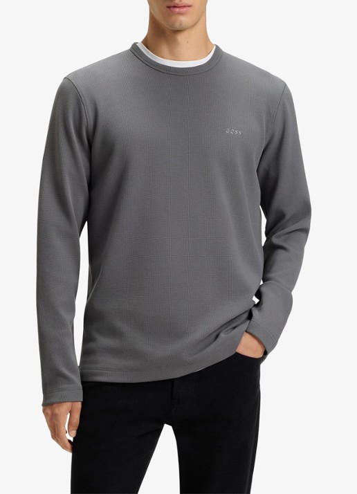 BOSS Tempesto longsleeve met structuur en logo - detail 4 donkergrijs