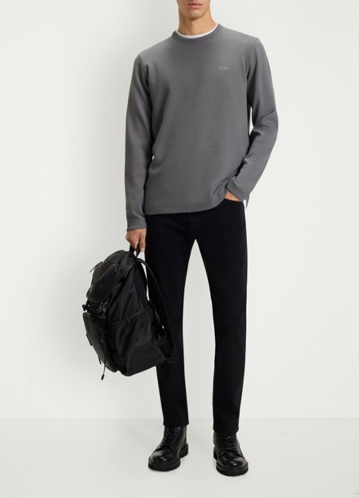 BOSS Tempesto longsleeve met structuur en logo - voorkant 3 donkergrijs