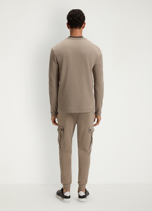 BOSS Tempesto longsleeve met structuur en logo - achterkant khaki