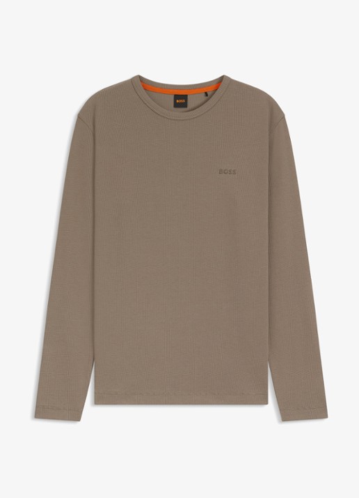BOSS Tempesto longsleeve met structuur en logo - voorkant 2 khaki
