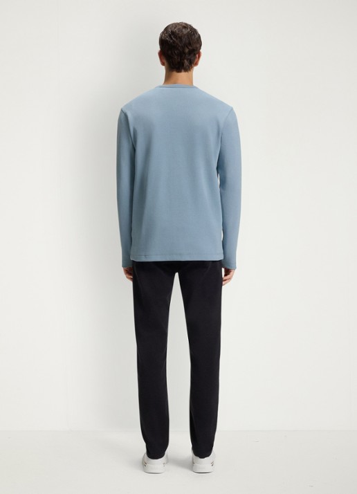 BOSS Tempesto longsleeve met structuur en logo - achterkant lichtblauw