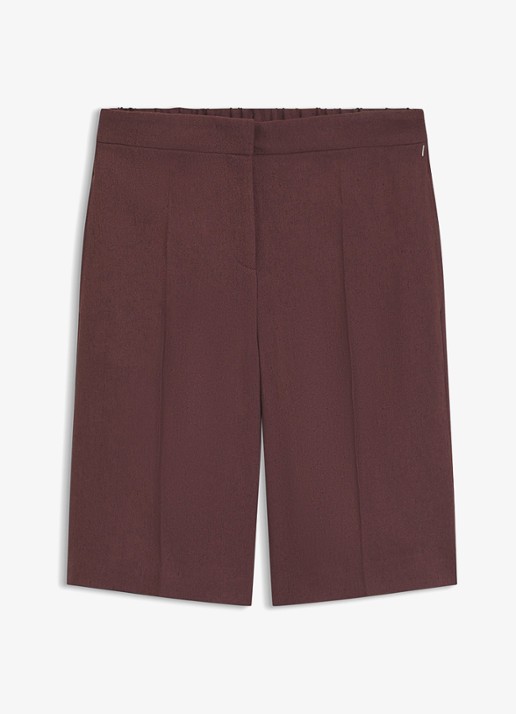 BOSS Tianala high waist loose fit korte broek met plooien - voorkant 2 dark brown-206 / bruin