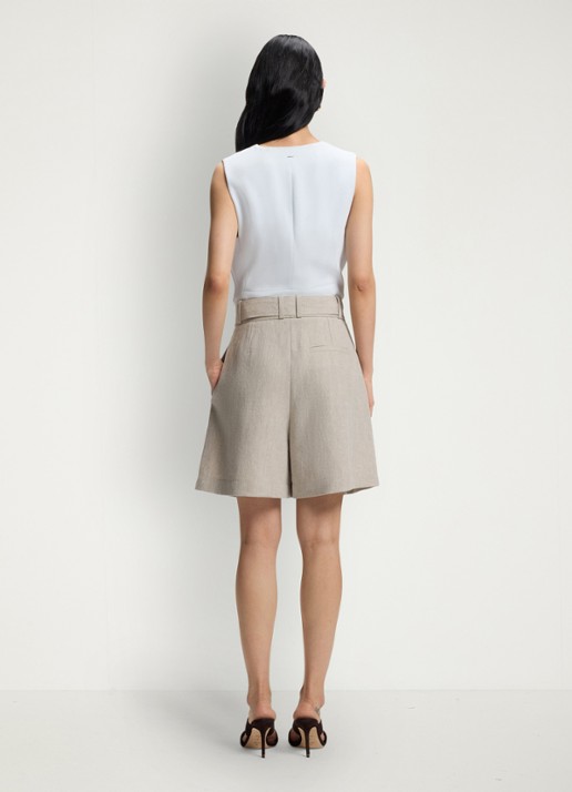 BOSS Tojuna loose fit korte broek in linnenblend - achterkant beige