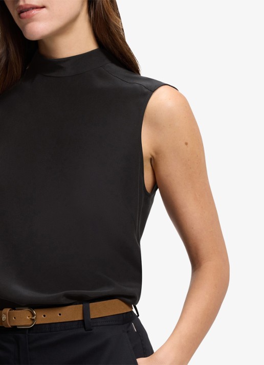 BOSS Top van zijde met strikdetail - detail 4 zwart